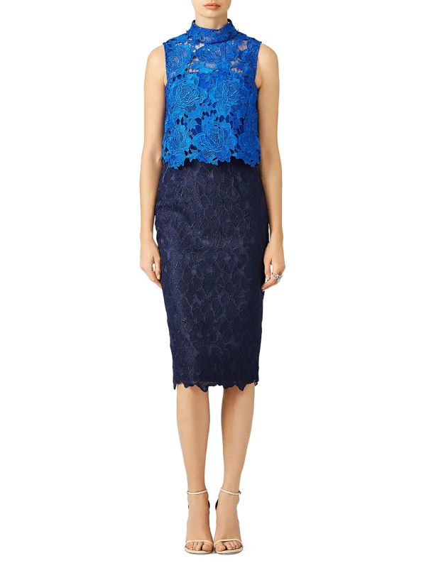 Monique Lhuillier Lace Colorblock Sheath Dress